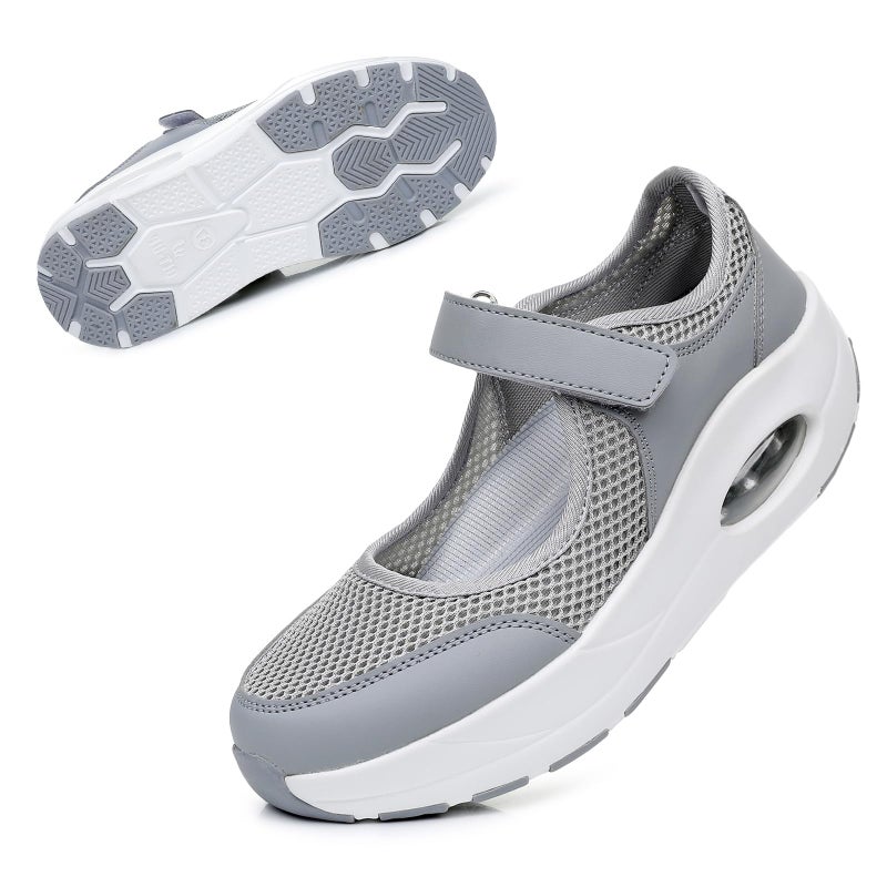 Git-up Women's Arch Support Walking Shoes, Breathable Wide Toe Box Nursing Work Shoes for Plantar Fasciitis, Comfortable Non Slip Orthopedic Sneakers for Flat feet B-Grey - Image 1